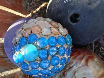 Old bowling balls for crafting - with two handmade gazing balls of sorts