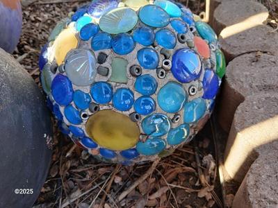 Old bowling balls for crafting - with two handmade gazing balls of sorts