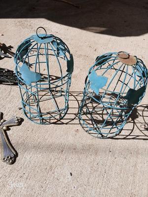 Assortment of small tin and other yard decor - yard art - butterflies - sun & moon - crosses and more