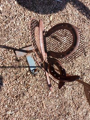 Handmade rustic yard art - flower and a horseshoe butterfly
