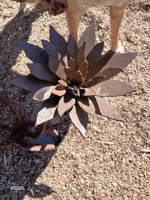 Handmade rustic yard art - flower and a horseshoe butterfly