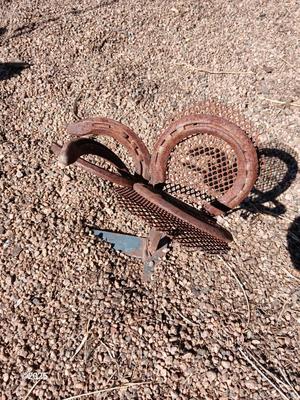 Handmade rustic yard art - flower and a horseshoe butterfly