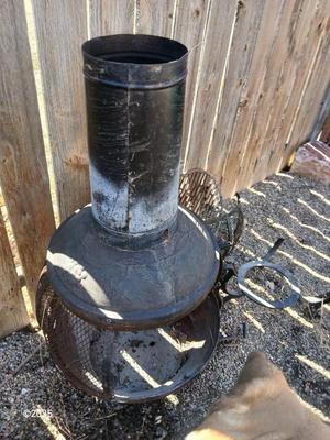 Old metal chiminea for parts. repair, or crafting