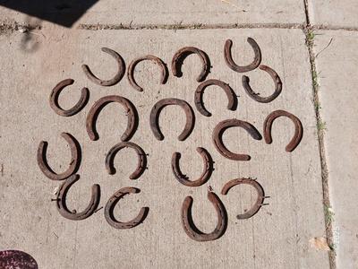 Large collection of rusty lucky Horseshoes for art -