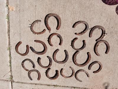 Large collection of rusty lucky Horseshoes for art -