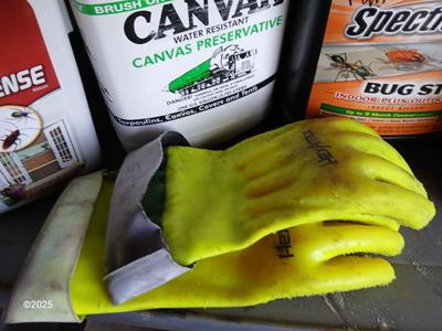 Yard and Garden Chemicals with rubber-like gloves