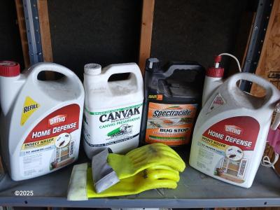 Yard and Garden Chemicals with rubber-like gloves