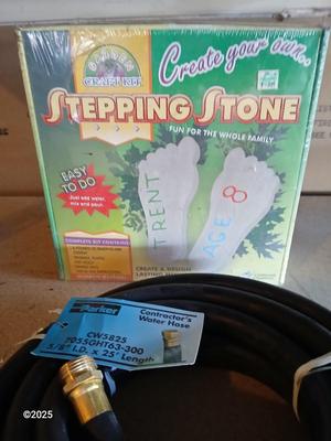 New 25-foot garden hose with stepping stone making kit