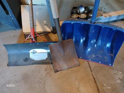 Two shovels and a square scoop shovel