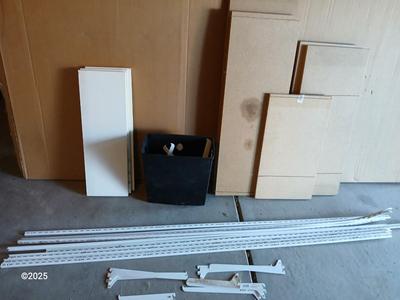 Vertical wall shelf brackets and rails with wooden shelves and a new closet organizing system
