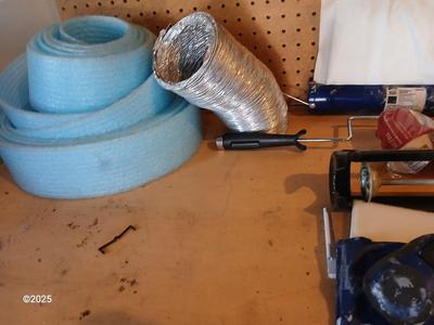 Large assortment household hardware - tools - Caulking guns, wall patches - and new kitchen faucet