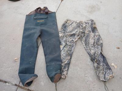 2x large Spartan outdoors camo pants and a pair of Remington bib waders for fishing and irrigating