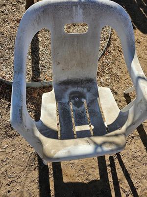 Three plastic patio chairs