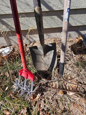 Yard and garden hand tools - Hard rake - shovel - garden weasel cultivator