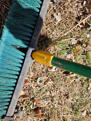 Handheld yard and garden tools - Leaf rake - push broom - weed tool - and two handles