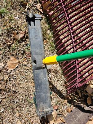 Handheld yard and garden tools - Leaf rake - push broom - weed tool - and two handles