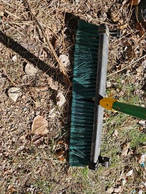 Handheld yard and garden tools - Leaf rake - push broom - weed tool - and two handles