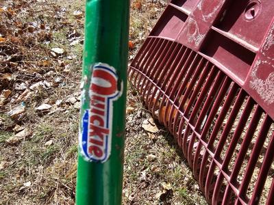 Handheld yard and garden tools - Leaf rake - push broom - weed tool - and two handles