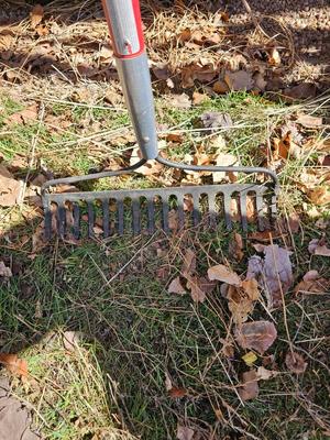 Yard and garden hand tools with fiberglass handles - Shovel -bow rake and 14" scraper tool