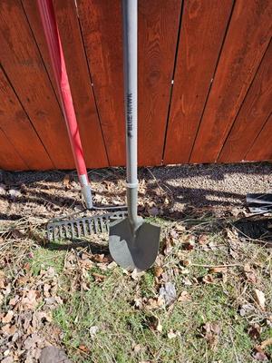 Yard and garden hand tools with fiberglass handles - Shovel -bow rake and 14" scraper tool