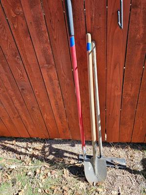 Yard and garden handtools - shovel - bow rake and another scraper tool