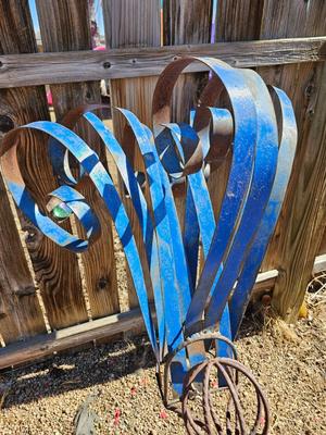 Handmade yard art - Bird and Basket flower - rustic fun one of a kind yard decor