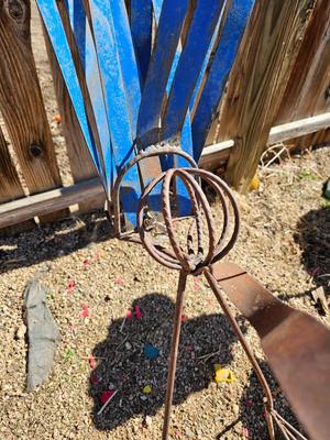 Handmade yard art - Bird and Basket flower - rustic fun one of a kind yard decor