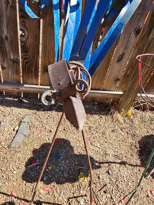 Handmade yard art - Bird and Basket flower - rustic fun one of a kind yard decor