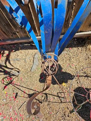 Handmade yard art - Bird and Basket flower - rustic fun one of a kind yard decor