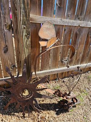 Handmade rustic yard /garden art - sunshine and butterfly - one of a kind!