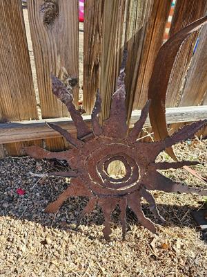Handmade rustic yard /garden art - sunshine and butterfly - one of a kind!