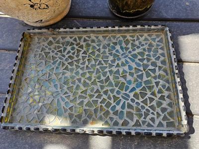Two nice ceramic flowerpots - planters - pots and a stained-glass tray