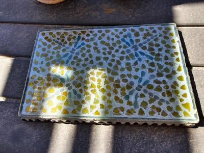 Two nice ceramic flowerpots - planters - pots and a stained-glass tray