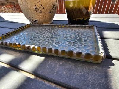 Two nice ceramic flowerpots - planters - pots and a stained-glass tray