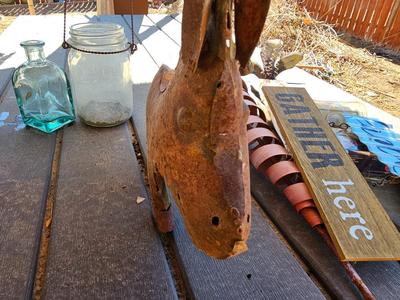 Small yard / garden decor - tin / metal carrots - whirl gigs - metal donkey - new solar light and more