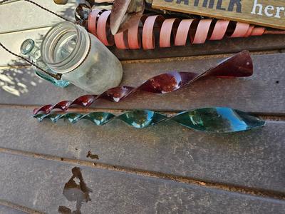 Small yard / garden decor - tin / metal carrots - whirl gigs - metal donkey - new solar light and more
