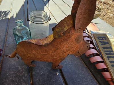 Small yard / garden decor - tin / metal carrots - whirl gigs - metal donkey - new solar light and more