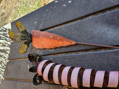 Small yard / garden decor - tin / metal carrots - whirl gigs - metal donkey - new solar light and more
