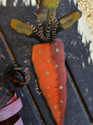 Small yard / garden decor - tin / metal carrots - whirl gigs - metal donkey - new solar light and more