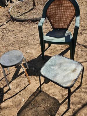 Patio chair - bar stool - and a small outdoor patio table