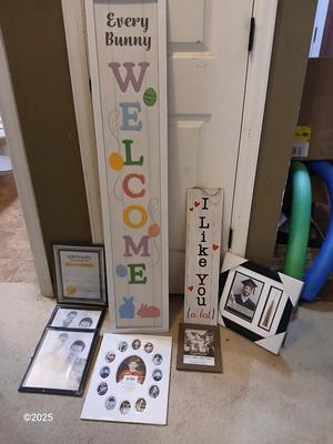 Easter Welcome porch art with I like you sign and picture frames