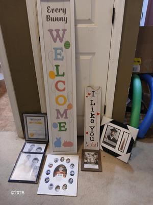 Easter Welcome porch art with I like you sign and picture frames