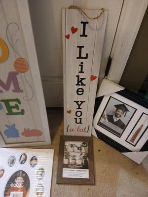 Easter Welcome porch art with I like you sign and picture frames