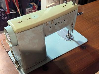 Vintage 1960s Singer Model 337 Sewing Machine Turquoise Blue & Table Made In England