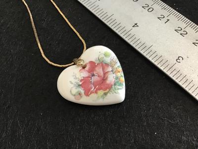 Porcelain Heart Pendant with Gold Tone Chain