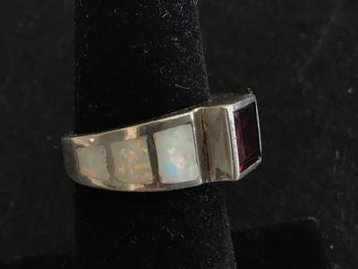 Gorgeous Opal Garnet Vintage Sterling Marked