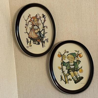 LOT 44D: Vintage Hummel Tin Tray / Wall Hangings - Apple Tree Boy and Girl