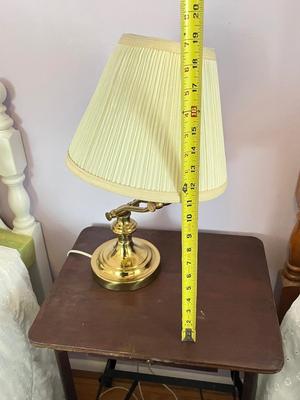 LOT 48Y: Vintage Metal Frame Wood-Top Side Table and Lamp