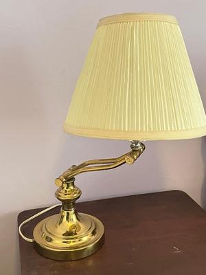 LOT 48Y: Vintage Metal Frame Wood-Top Side Table and Lamp