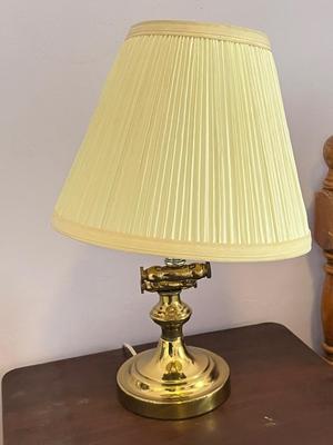 LOT 48Y: Vintage Metal Frame Wood-Top Side Table and Lamp